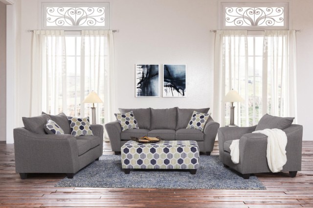 1075 Flaired Arm Sofa and Love in Heritage Gray